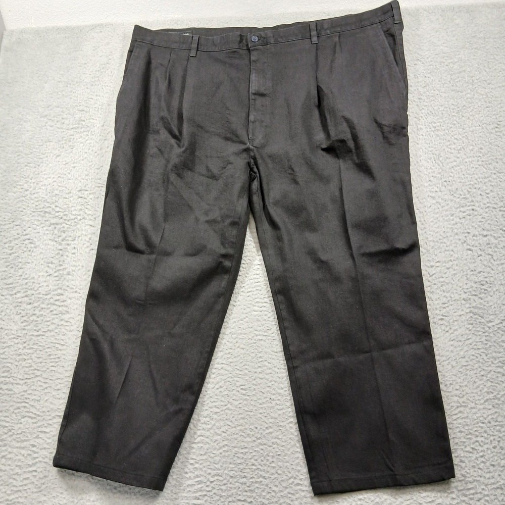 Paul Fredrick Pleated Cotton Blend Chino Pants Men's 48x30 Black Big & Tall EUC